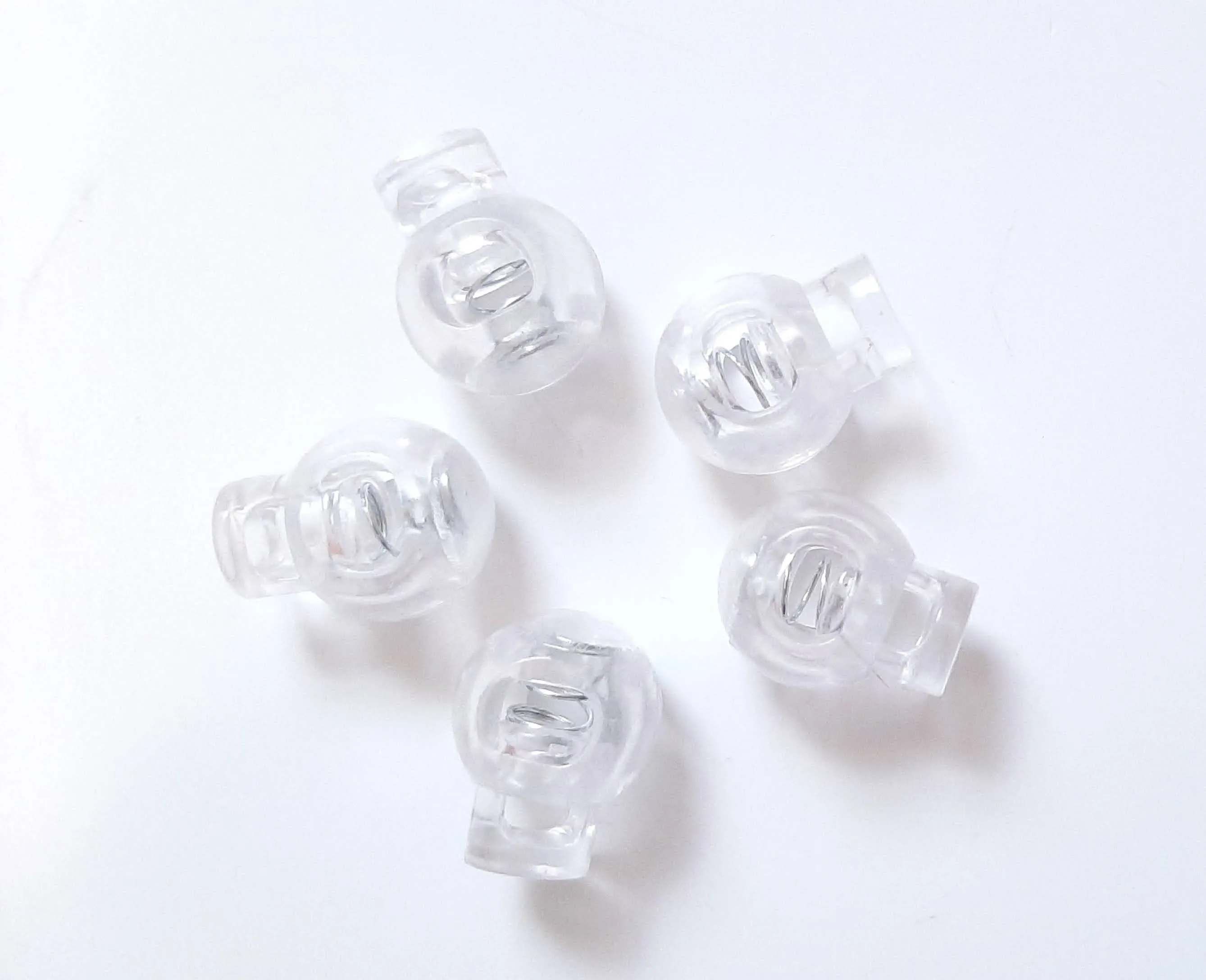 5pc Clear Nylon Spring Buckle - Sliding Buckle to Lock Yarn, Cord, or Rope in Place
