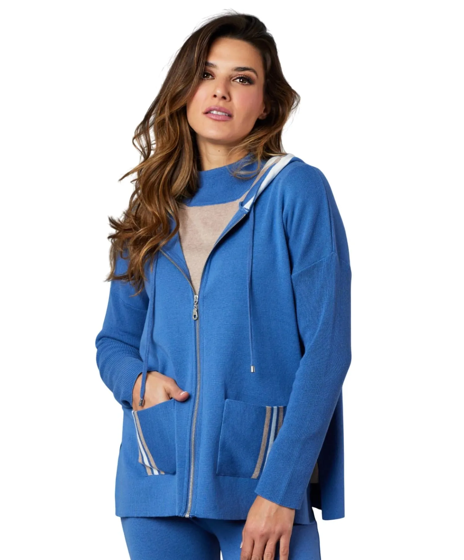 Angel Apparel - Stripe Detail Zip Up Hoodie
