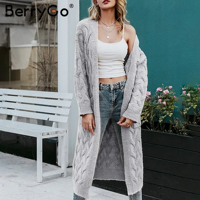 BerryGo Vintage mohair long cardigan women sweaters