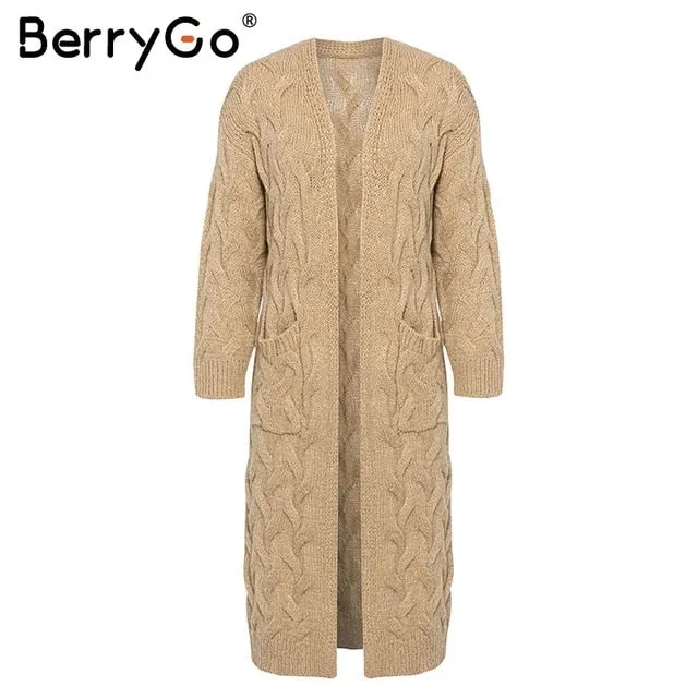 BerryGo Vintage mohair long cardigan women sweaters