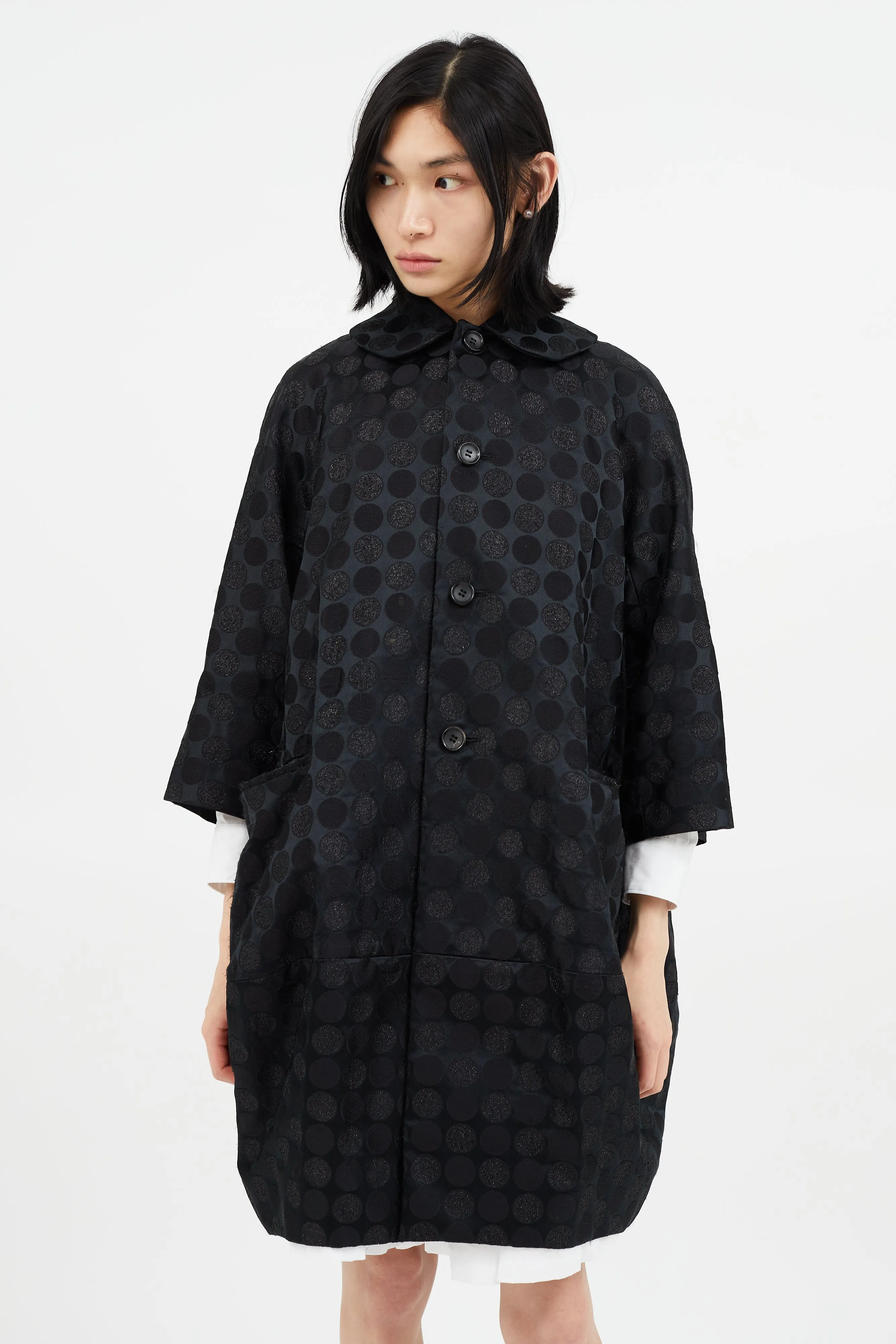 Black Metallic Polkadot Coat