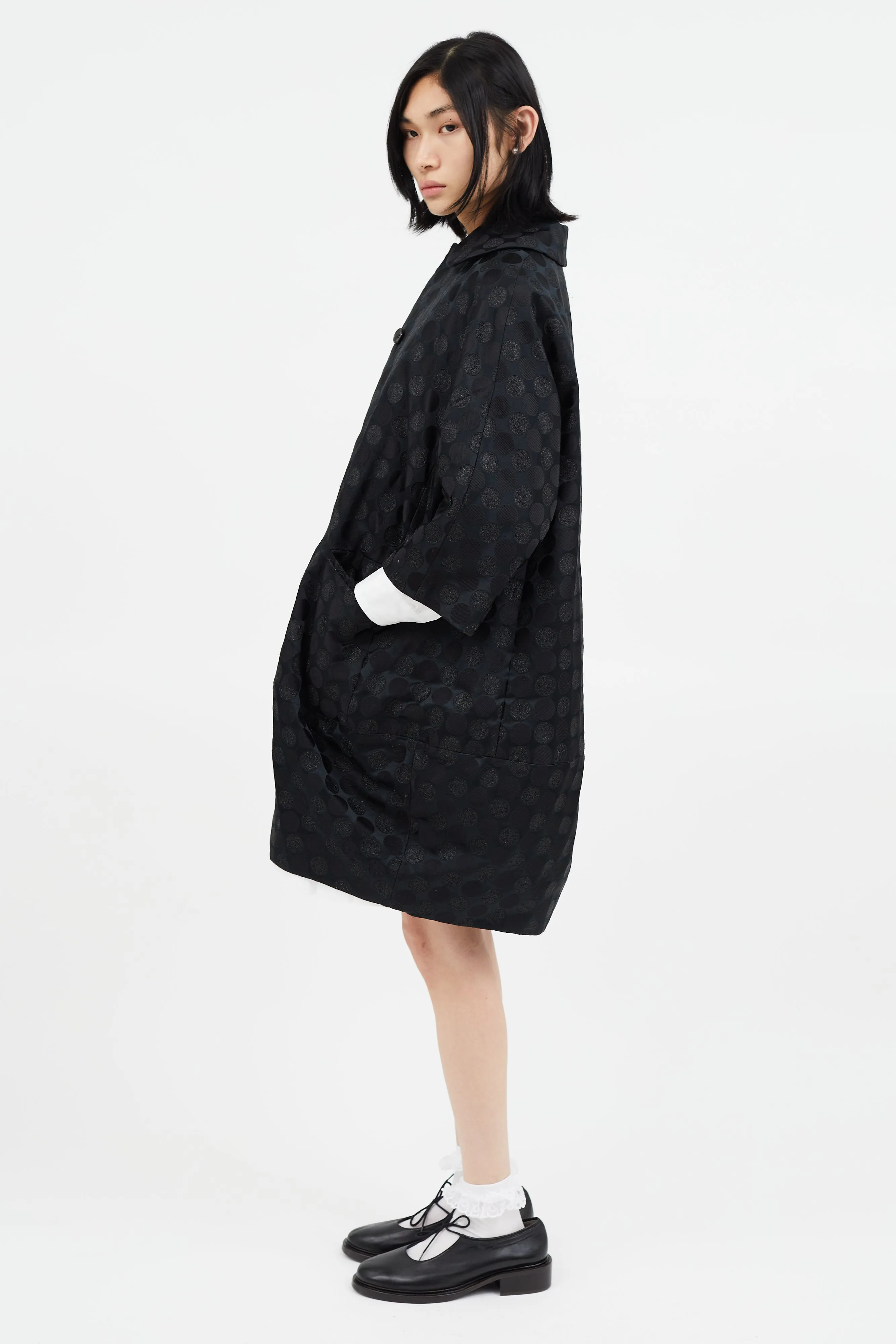 Black Metallic Polkadot Coat