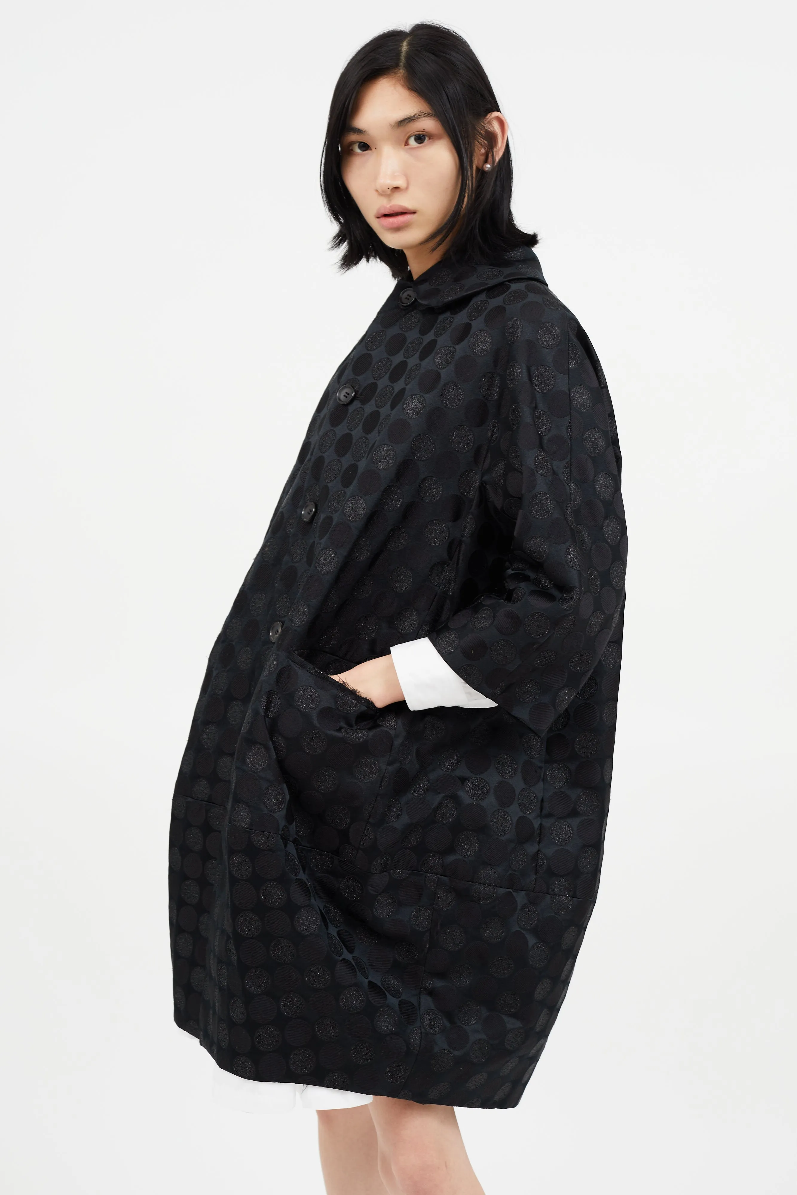 Black Metallic Polkadot Coat