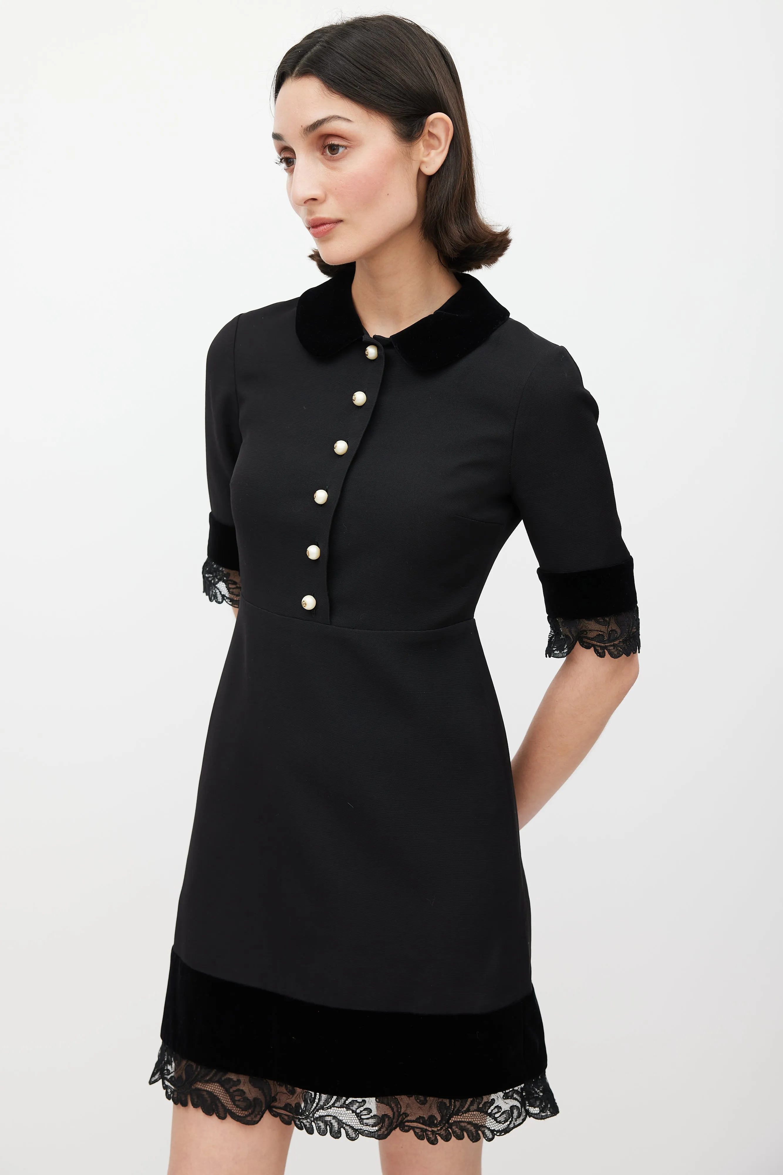 Black Silk Lace Pearl Dress