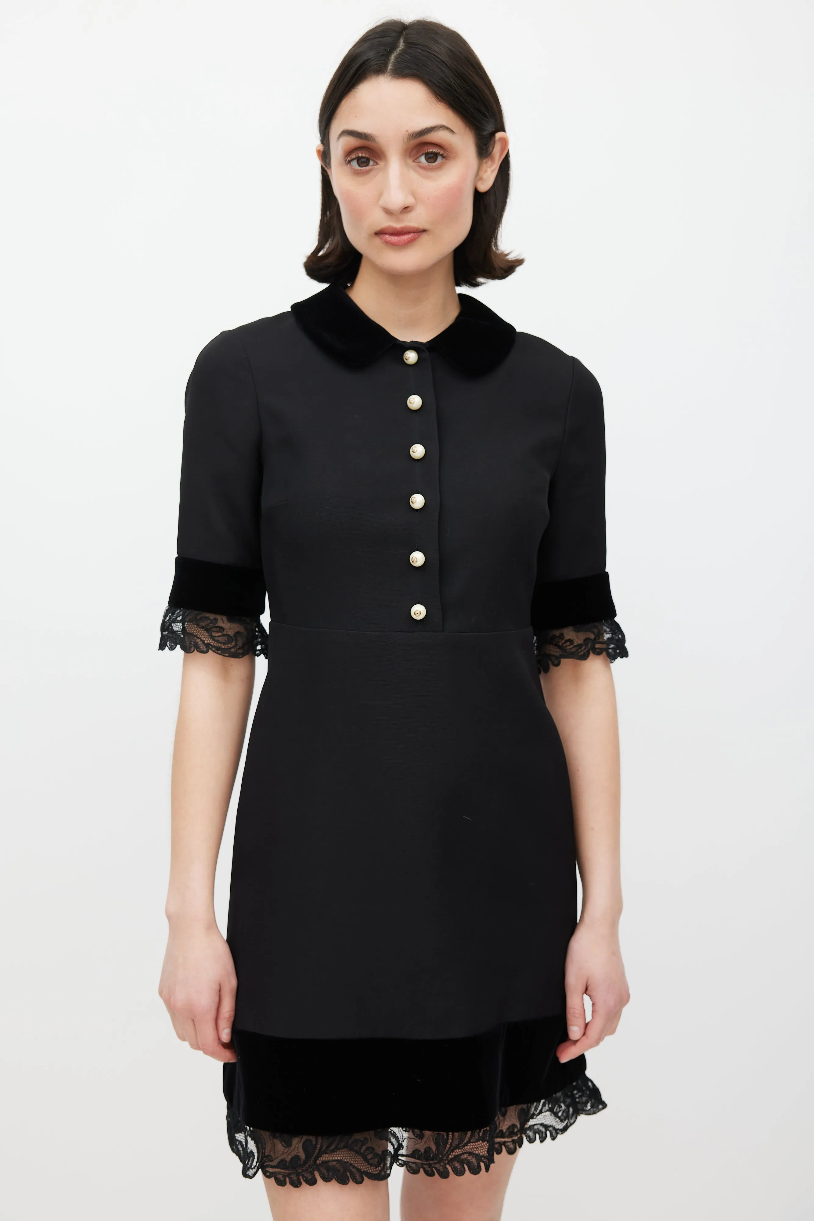 Black Silk Lace Pearl Dress