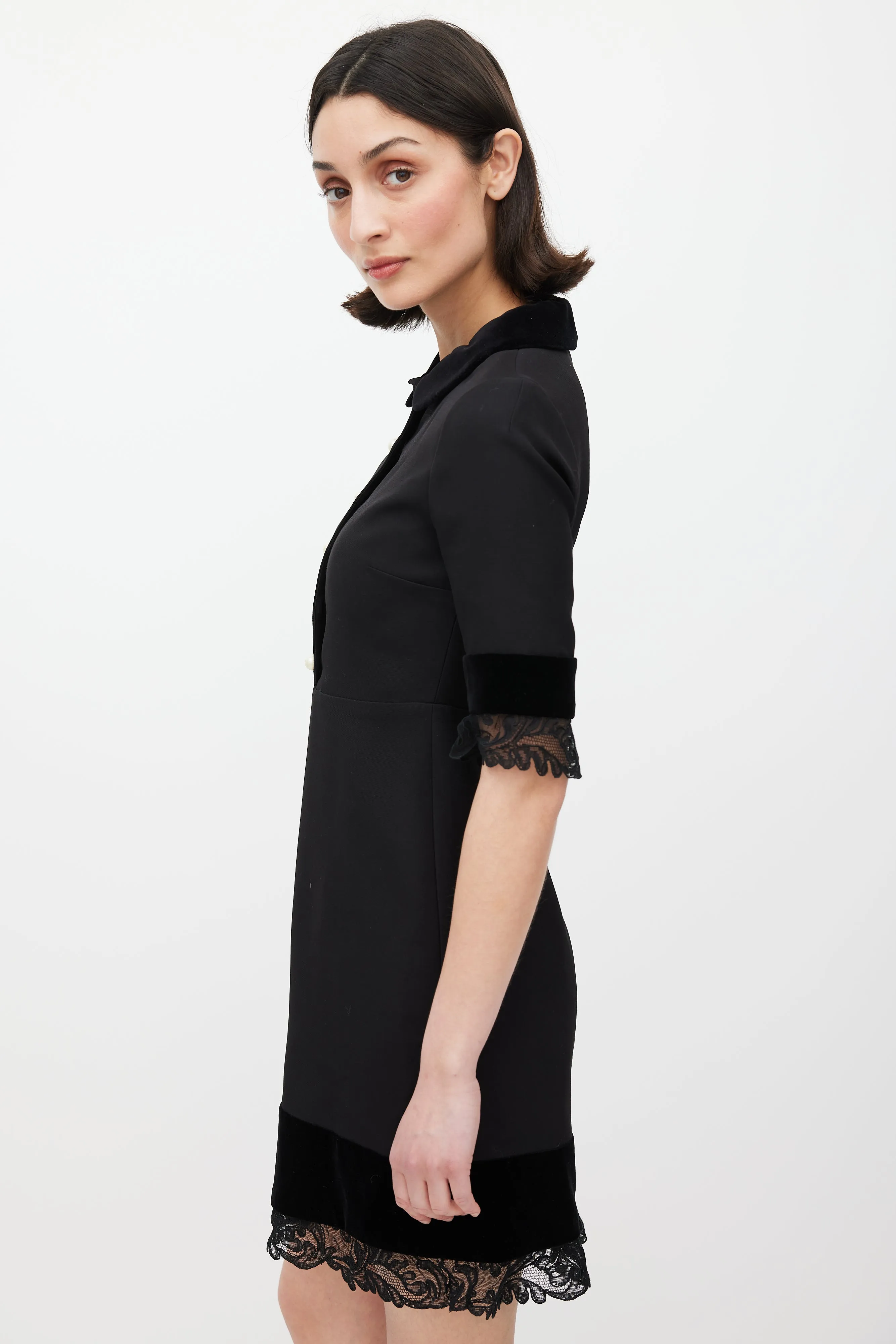 Black Silk Lace Pearl Dress