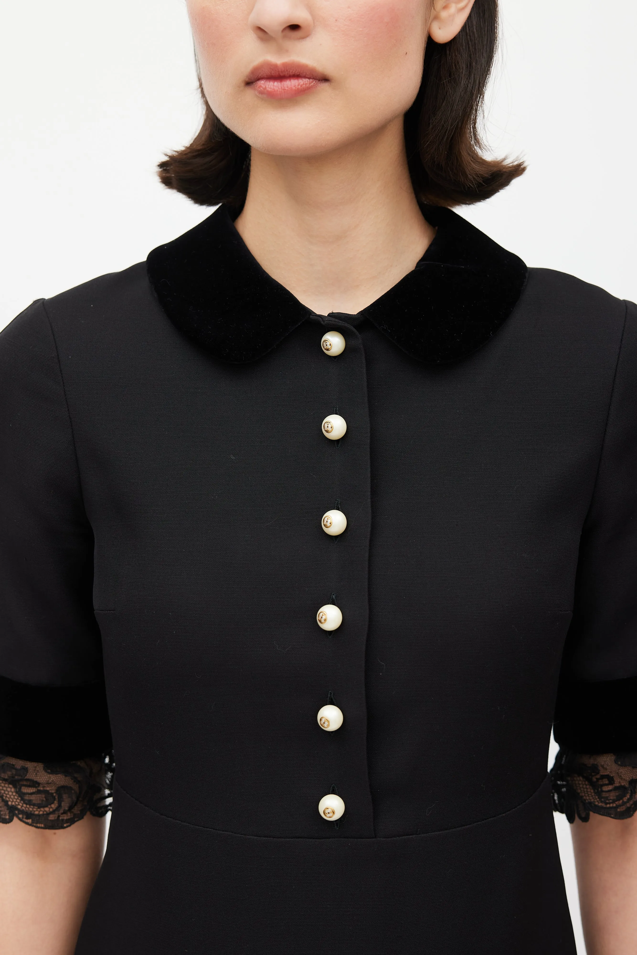 Black Silk Lace Pearl Dress