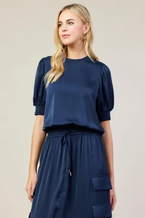 Cuffed Bubble Sleeve Short Sleeve Top