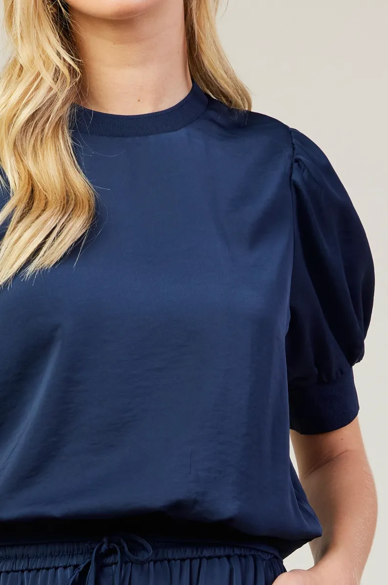 Cuffed Bubble Sleeve Short Sleeve Top