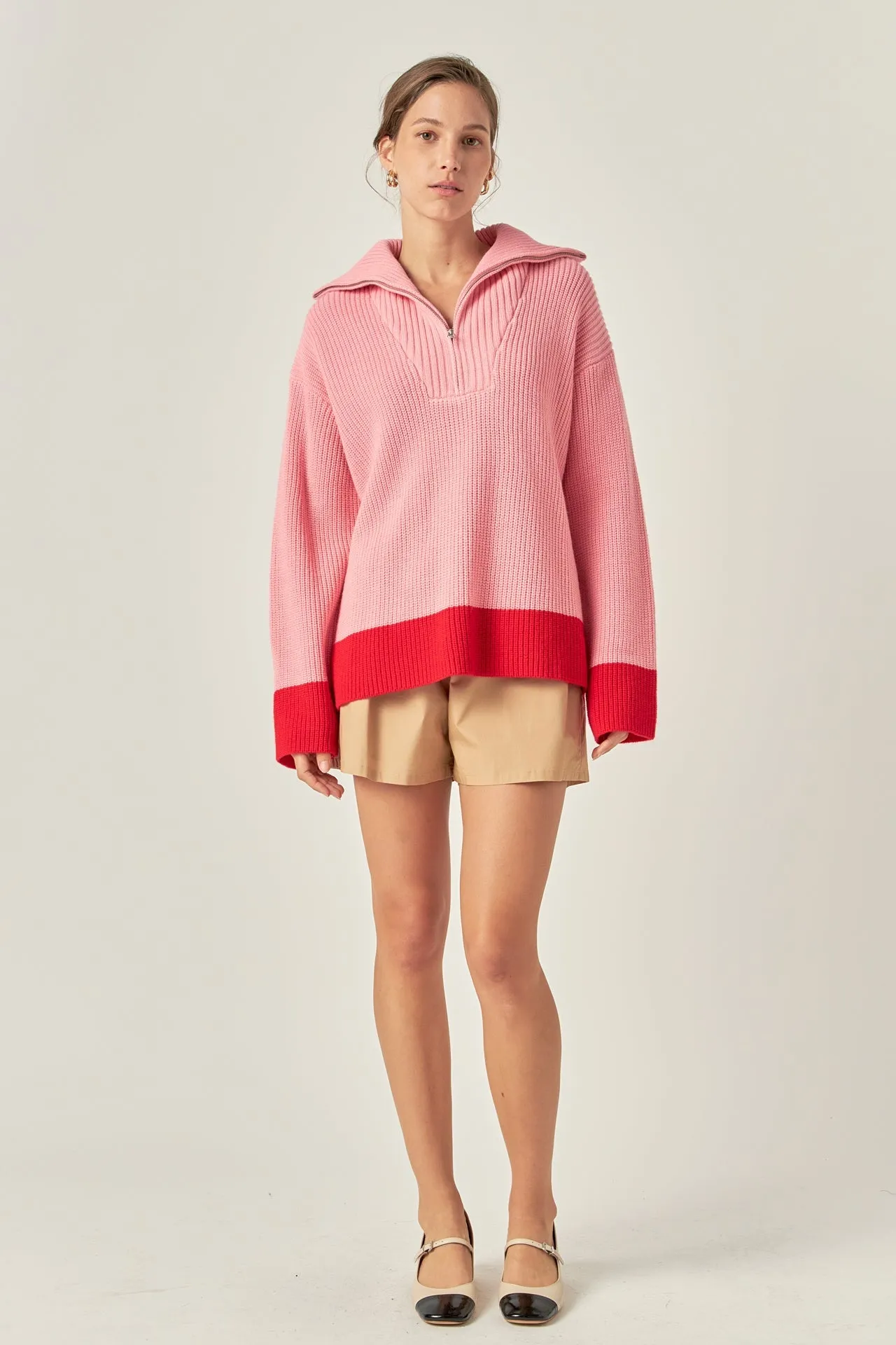 English Factory - Contrast Zip Pullover Sweater
