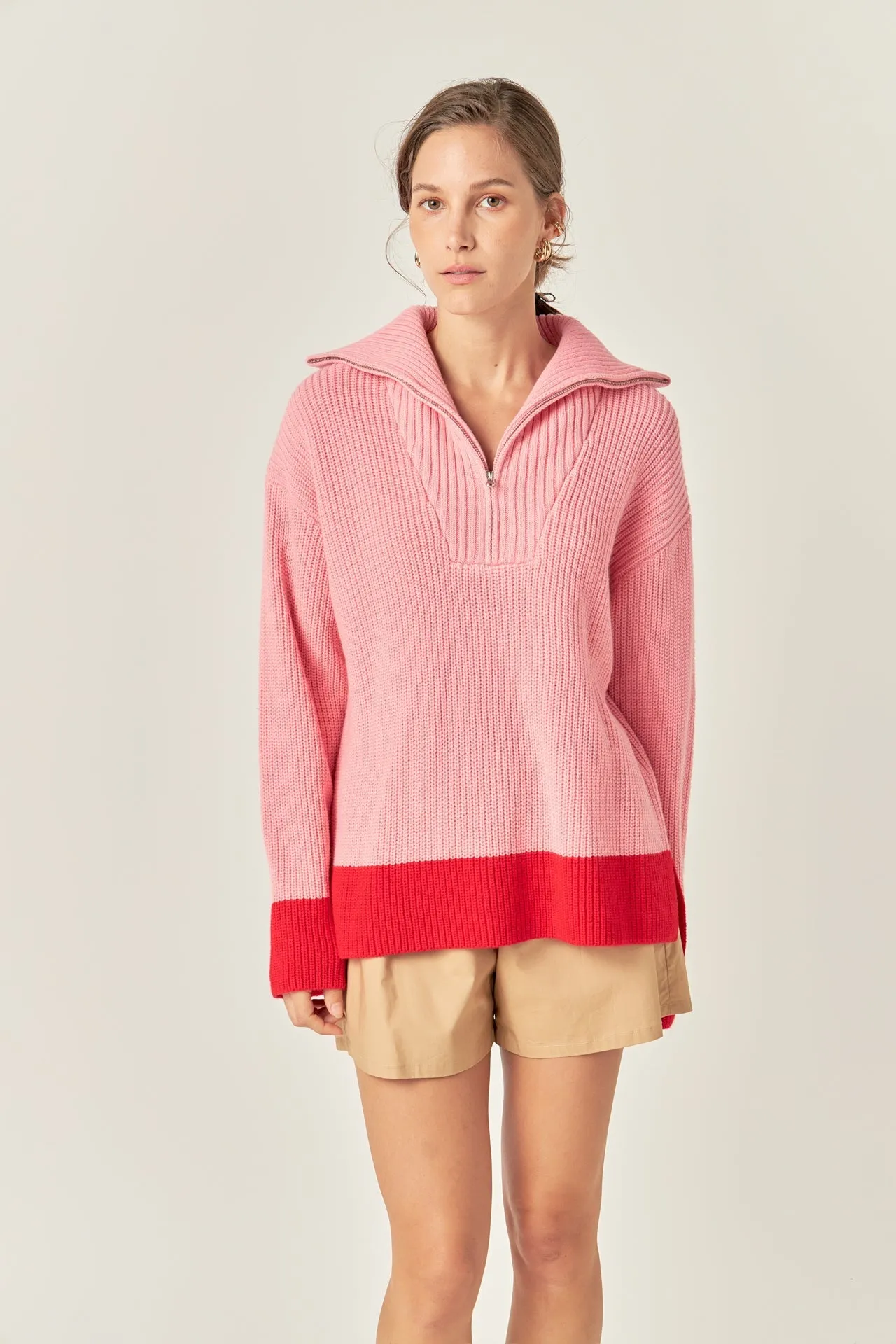 English Factory - Contrast Zip Pullover Sweater