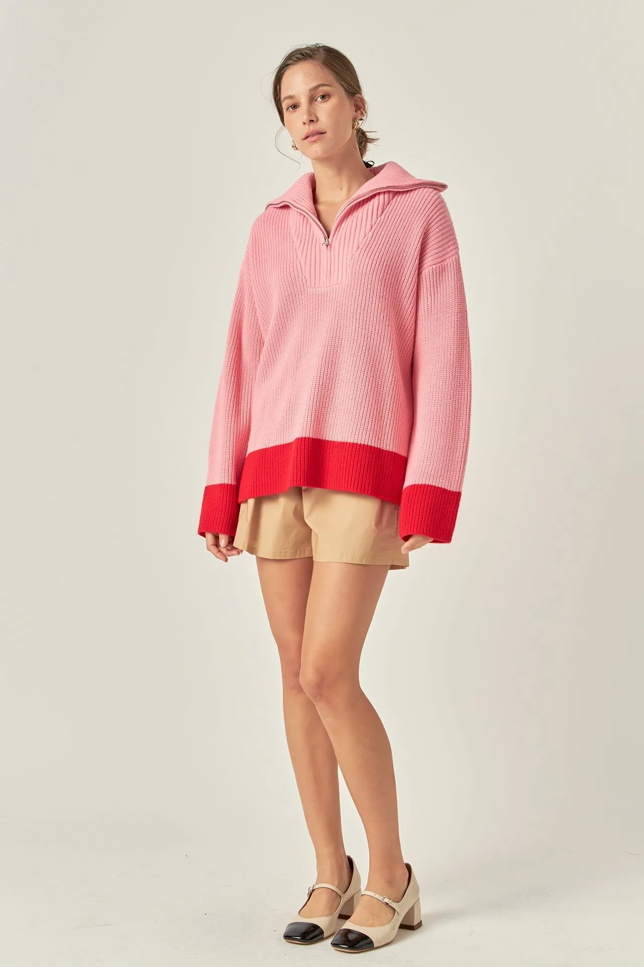 English Factory - Contrast Zip Pullover Sweater