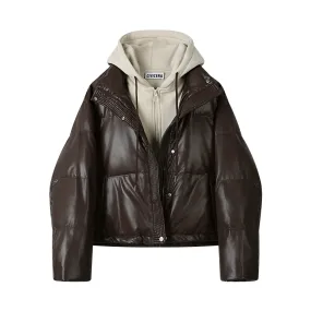 Hooded PU Leather Down Jacket