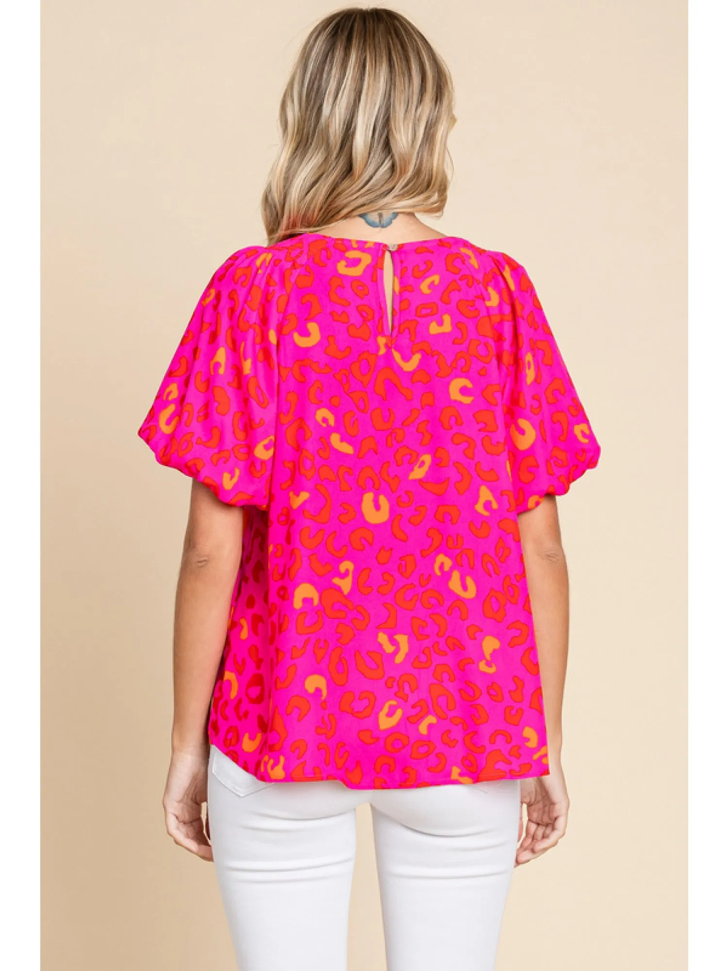 Leopard Print Puffed Sleeve Top