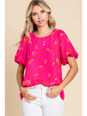 Leopard Print Puffed Sleeve Top