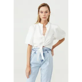 Linen Puffed Sleeve Cropped Bubble Shirt