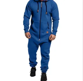 Men Jumpsuit Solid Color Splicing Hoodies Casual Zipper Onesie Hoodie 716378 M