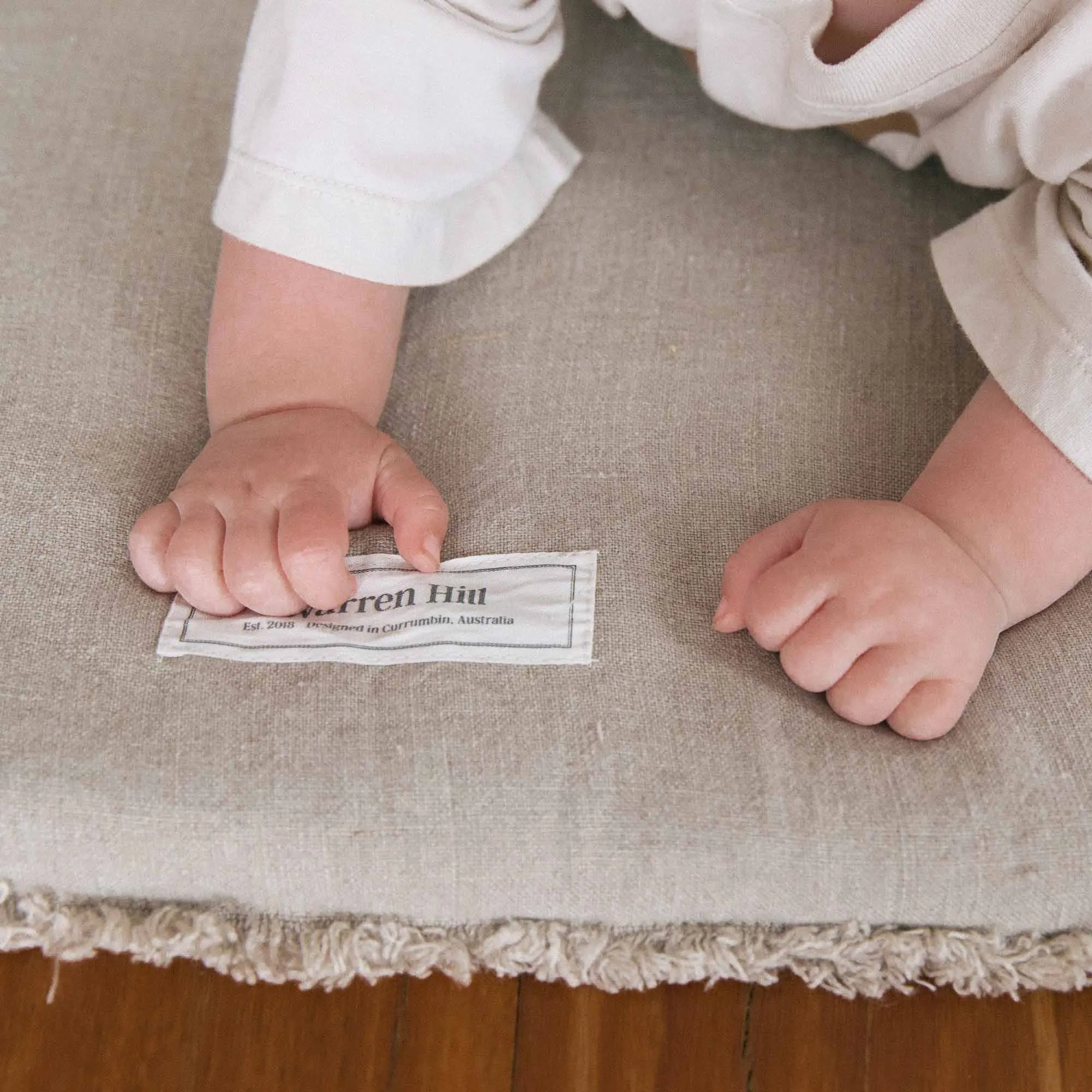 Natural Linen Padded Play Mat – Raw Edge Design | Memory Foam Comfort & Machine Washable Cover