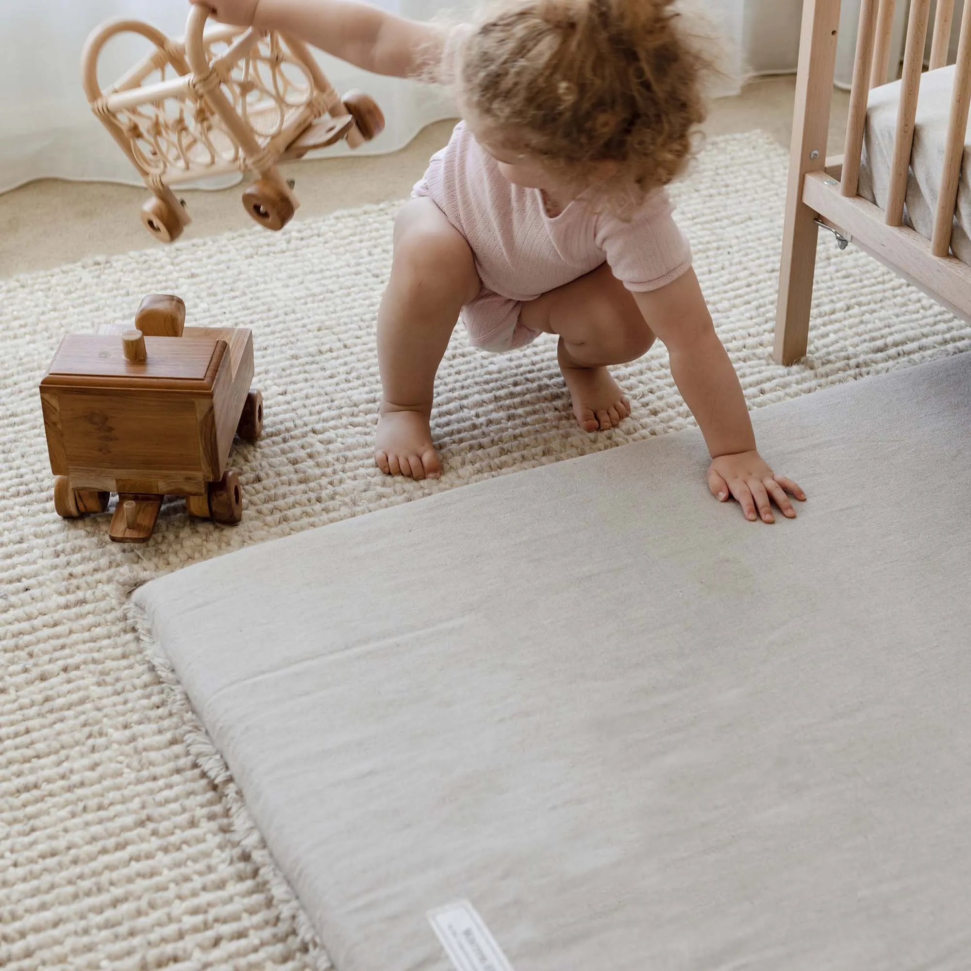 Natural Linen Padded Play Mat – Raw Edge Design | Memory Foam Comfort & Machine Washable Cover