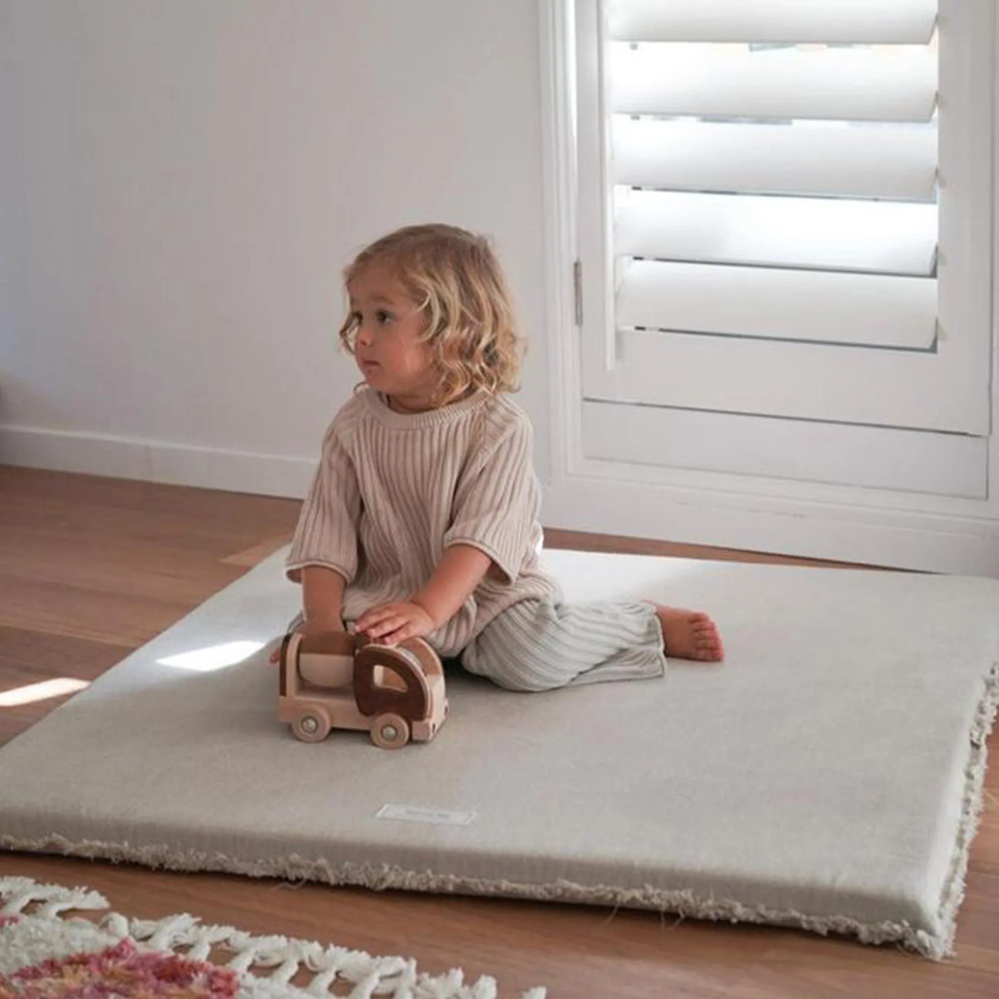 Natural Linen Padded Play Mat – Raw Edge Design | Memory Foam Comfort & Machine Washable Cover