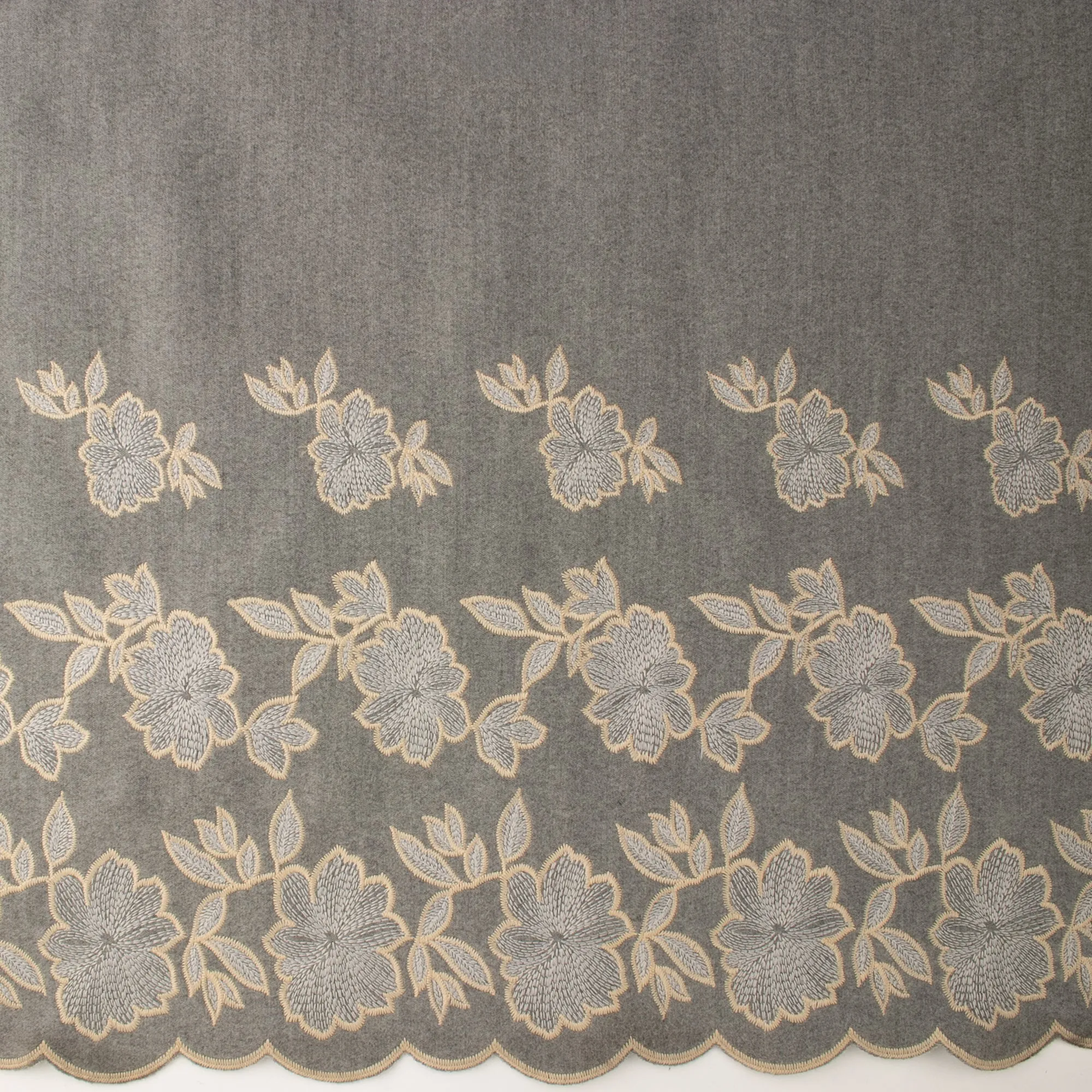 Novelty Embroidered Coating - ELSA - Florals - Grey