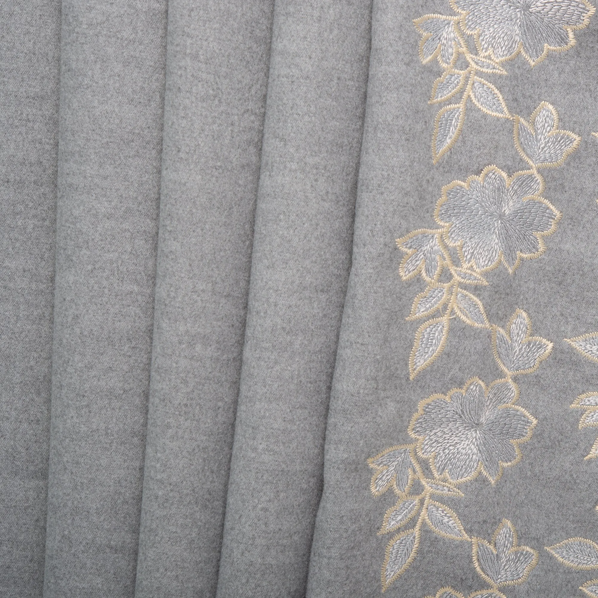 Novelty Embroidered Coating - ELSA - Florals - Grey