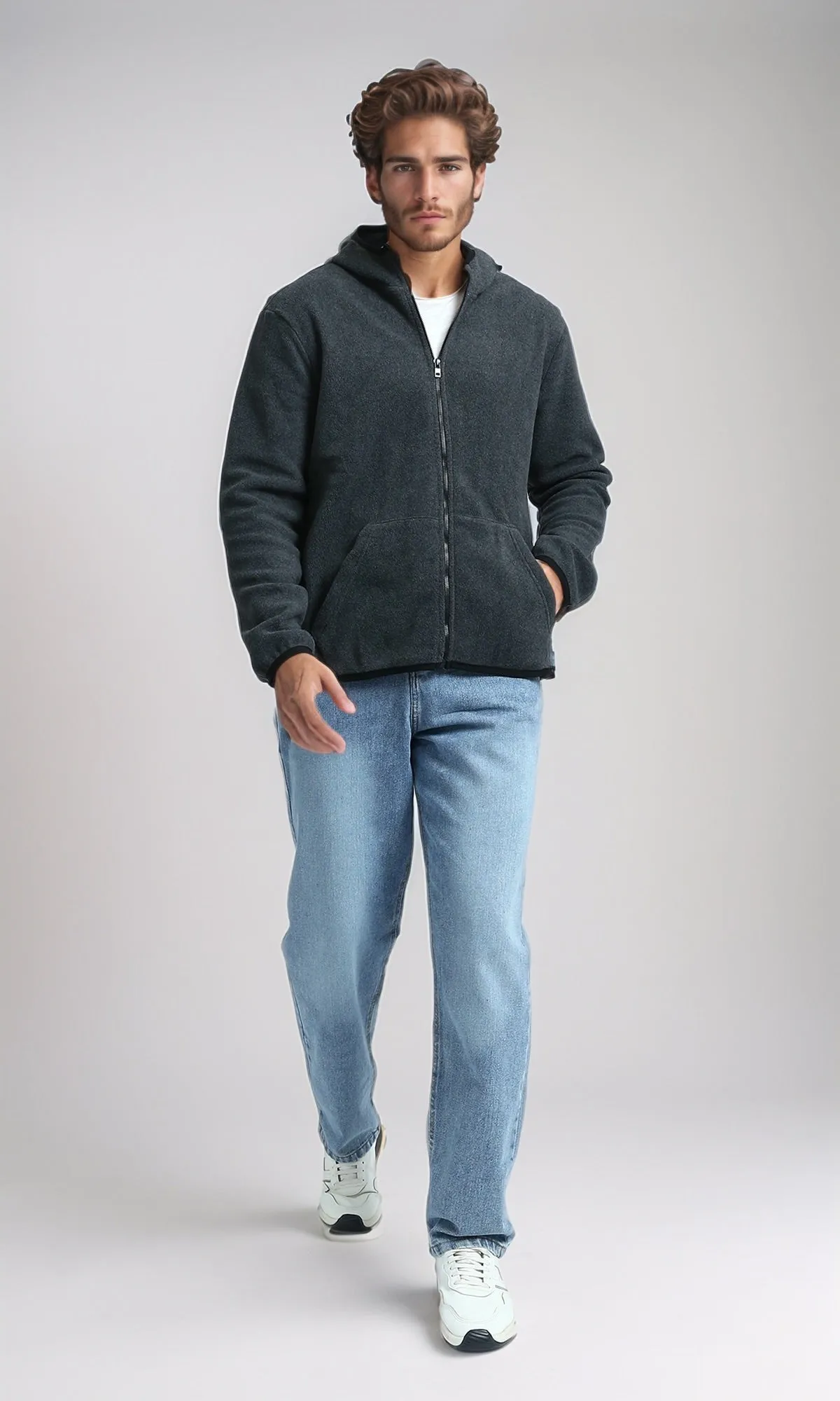 O202933 - Long Sleeves Regular Zipped Sweatshirt - Dark Grey