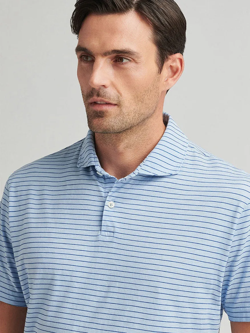 Peter Millar Journeyman Stripe Short-Sleeve Polo in Blue Frost
