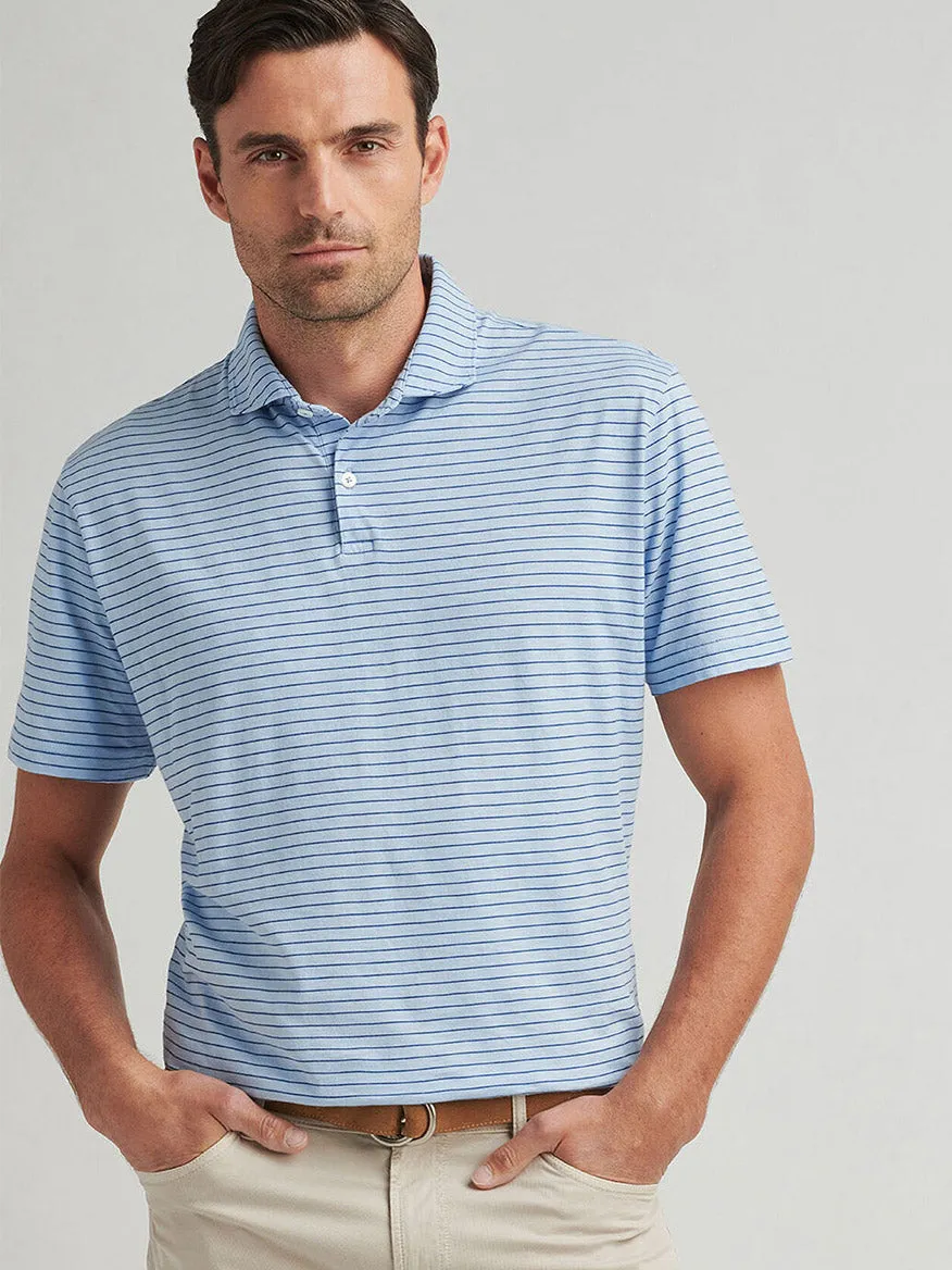 Peter Millar Journeyman Stripe Short-Sleeve Polo in Blue Frost