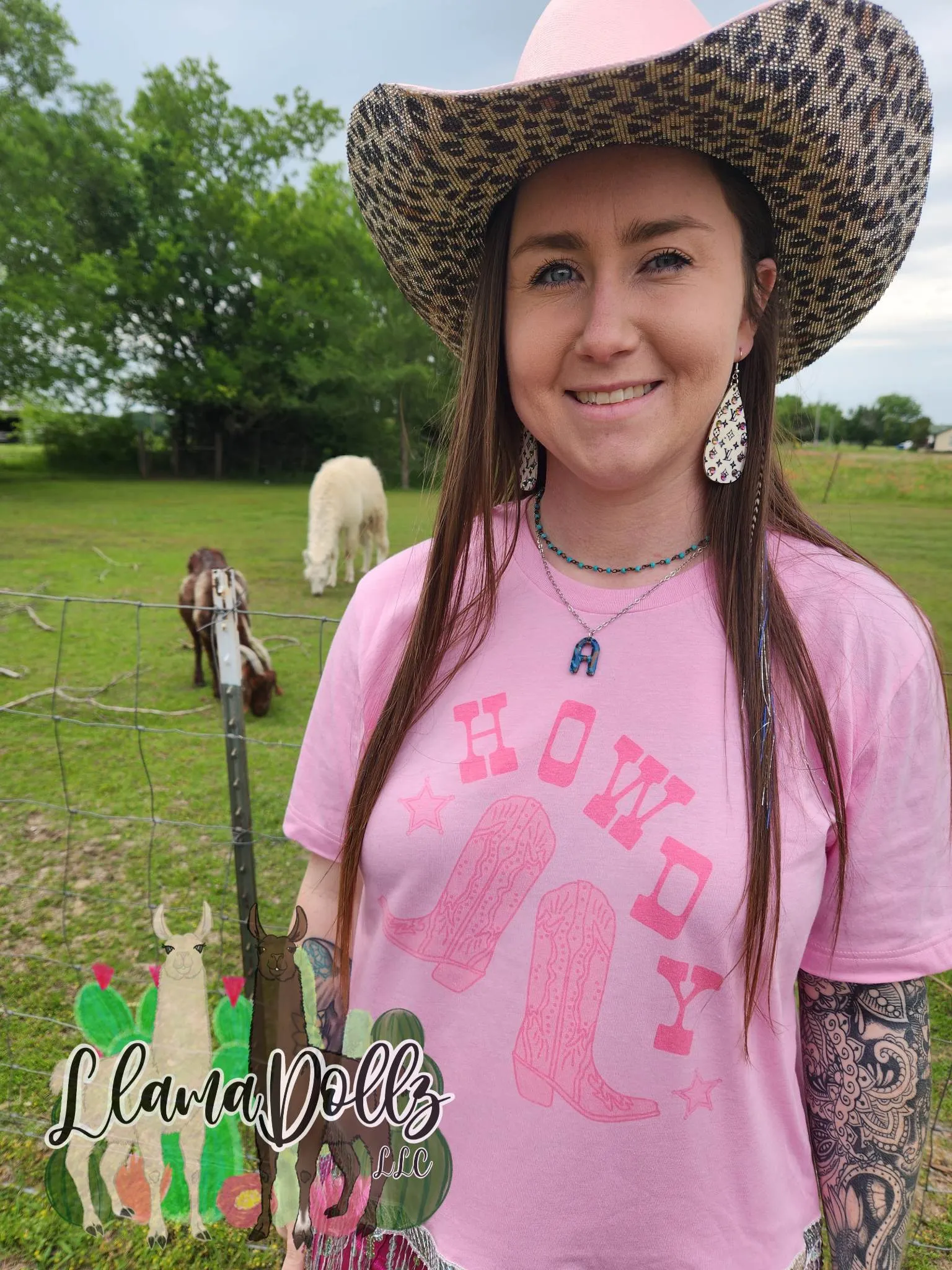 Pink Howdy Sequin Fringe Long Crop Shirt