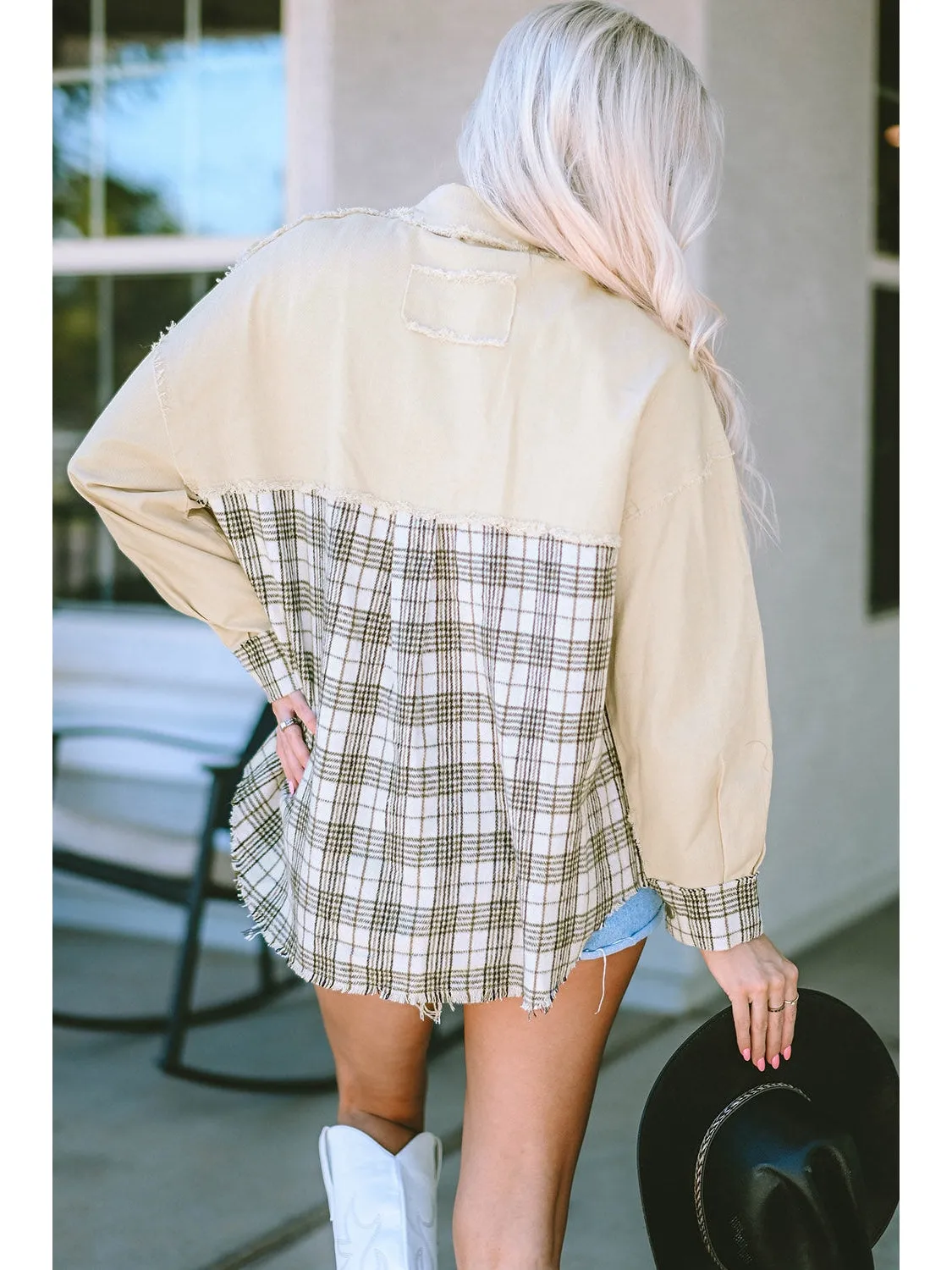 Plaid Raw Hem Button Down Jacket