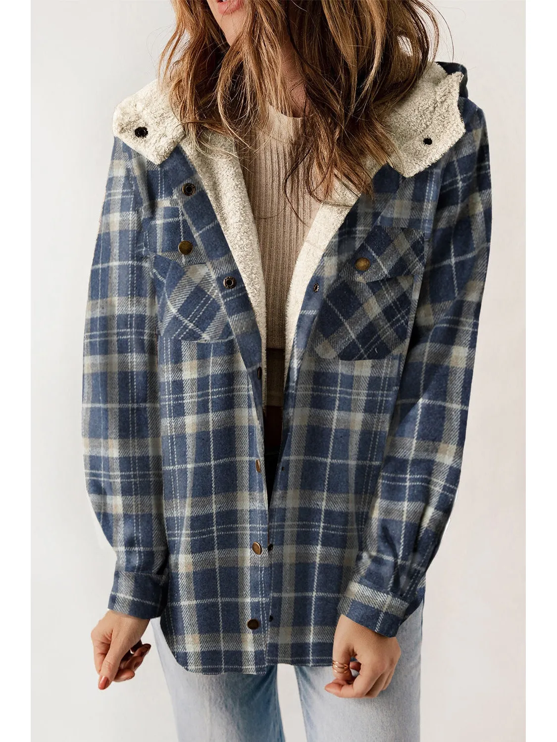 Plaid Snap Down Hooded Jacket