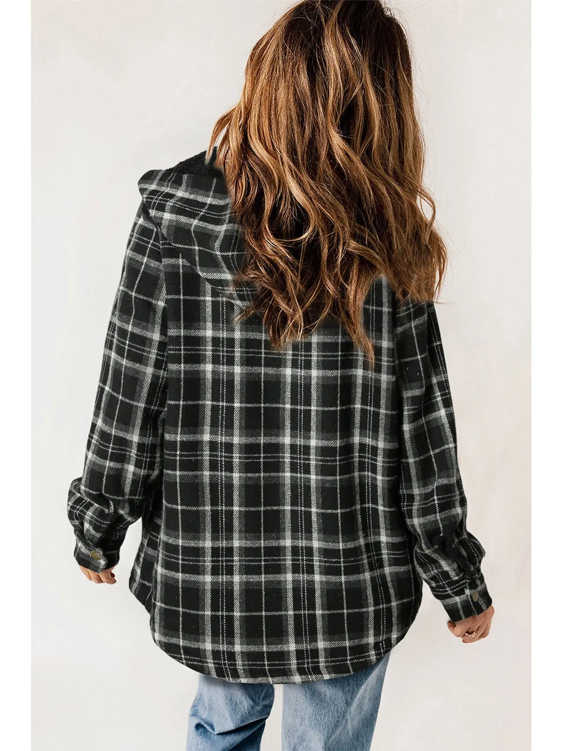 Plaid Snap Down Hooded Jacket