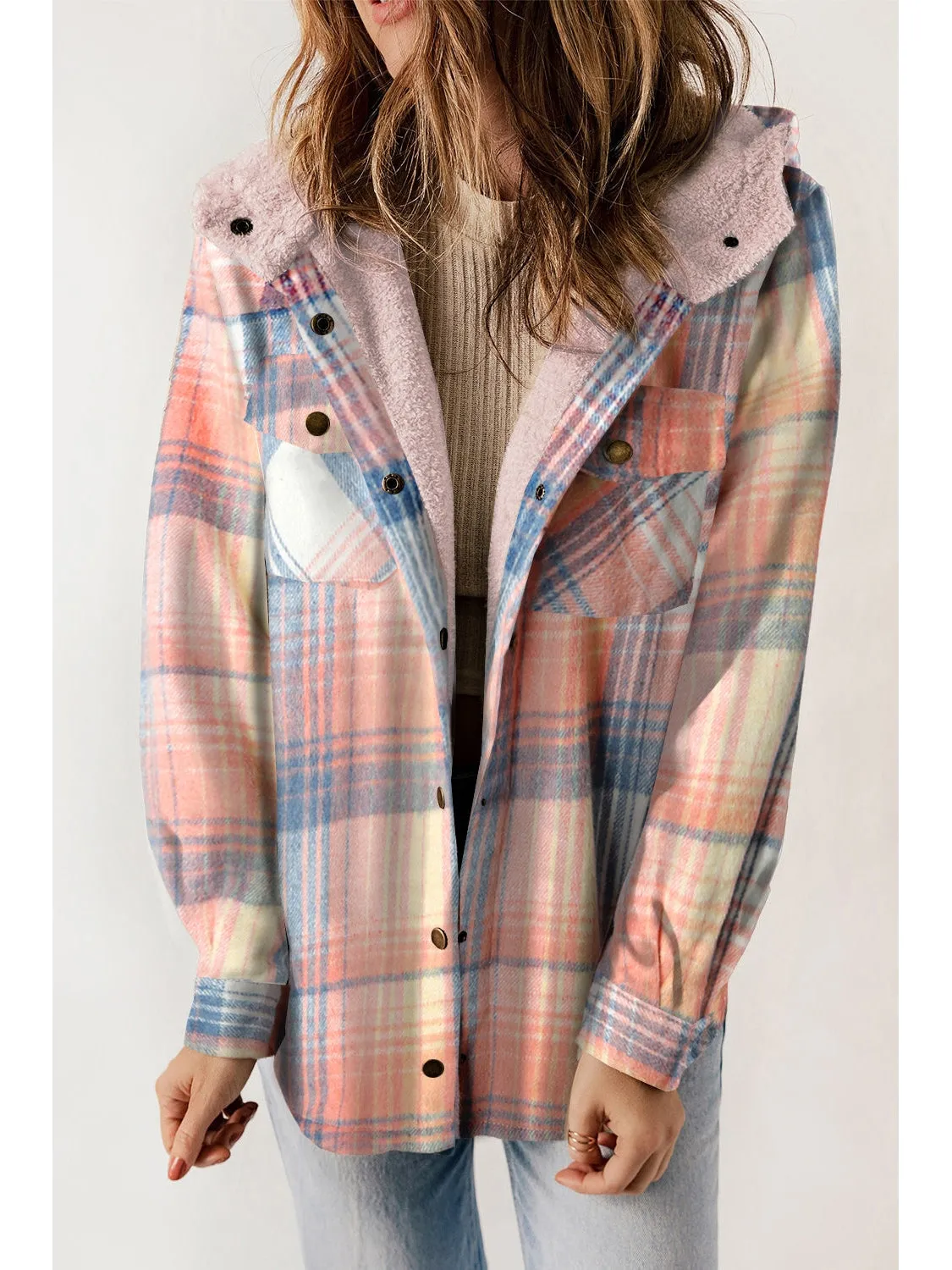 Plaid Snap Down Hooded Jacket