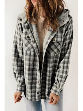 Plaid Snap Down Hooded Jacket