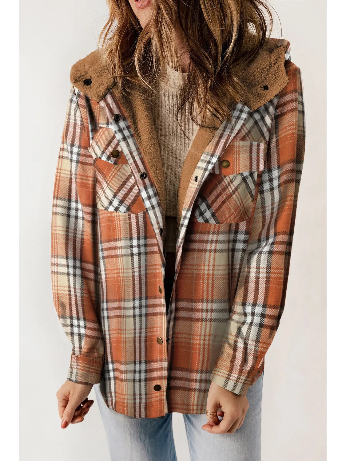 Plaid Snap Down Hooded Jacket