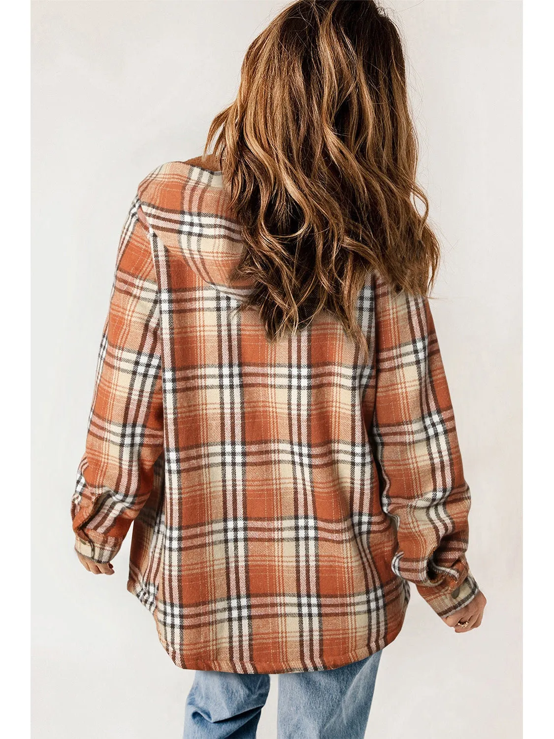 Plaid Snap Down Hooded Jacket
