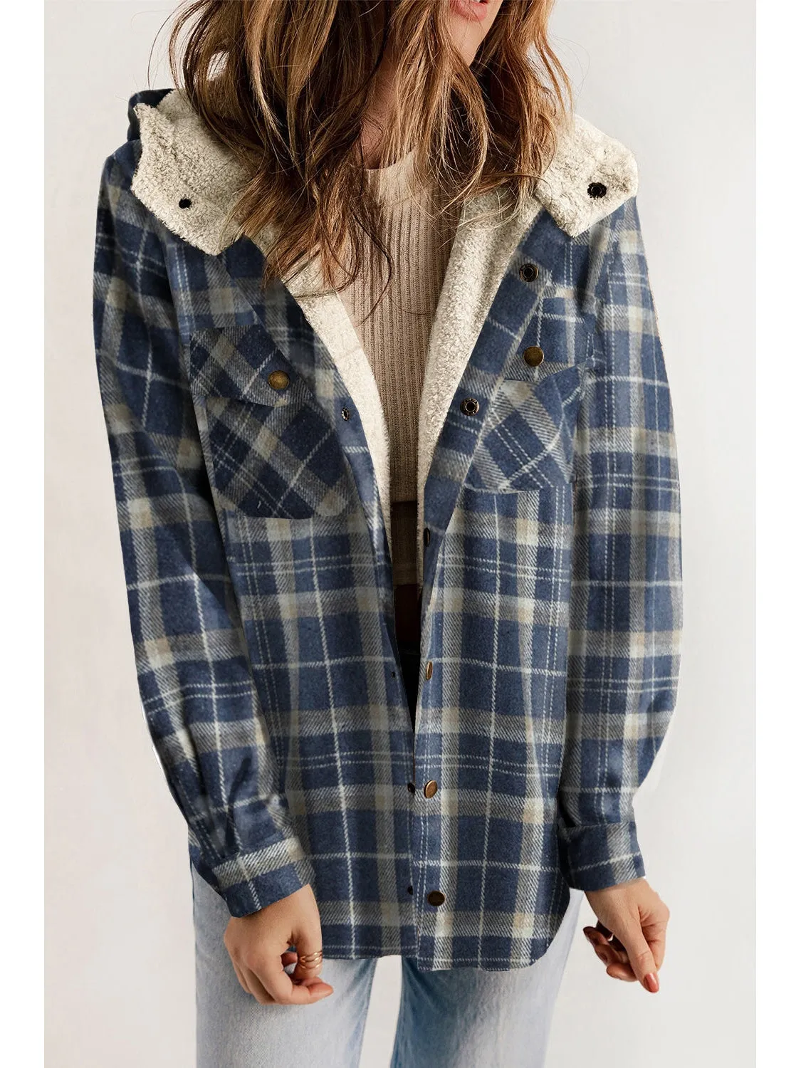 Plaid Snap Down Hooded Jacket