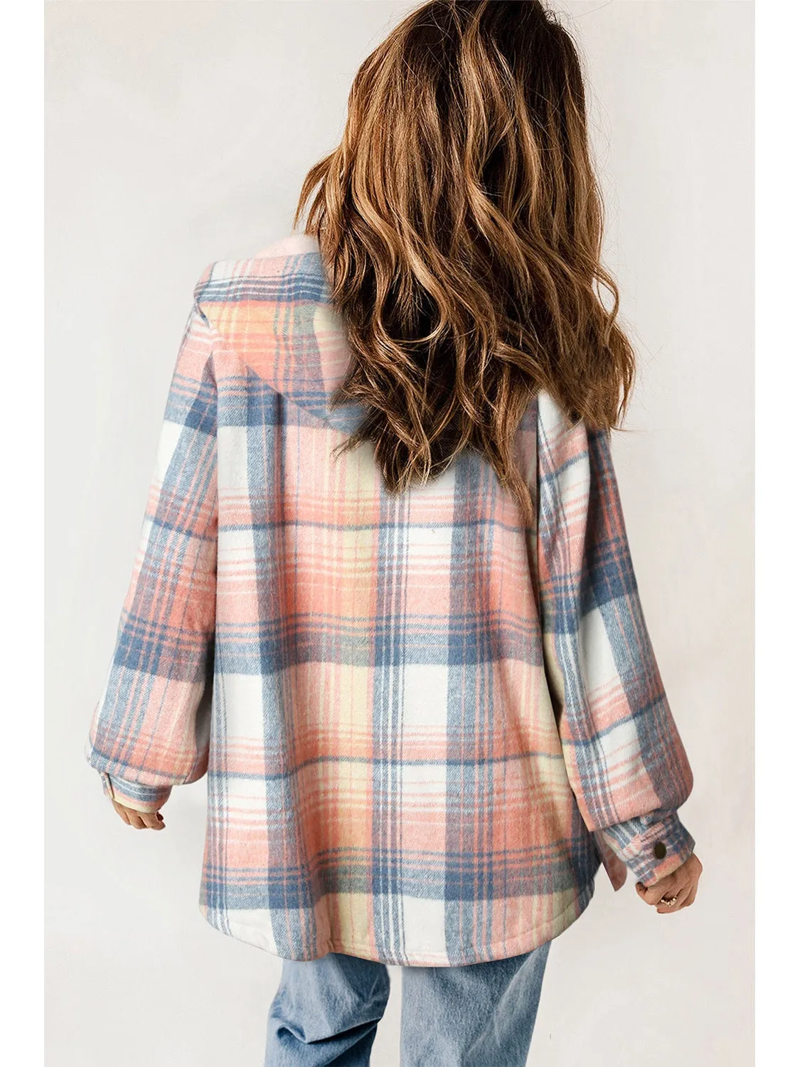 Plaid Snap Down Hooded Jacket