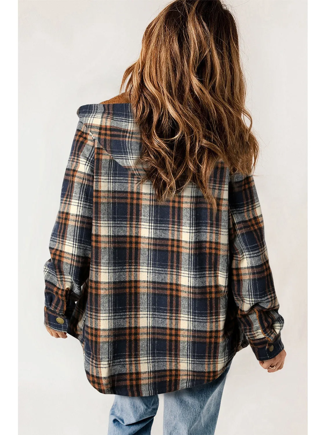 Plaid Snap Down Hooded Jacket