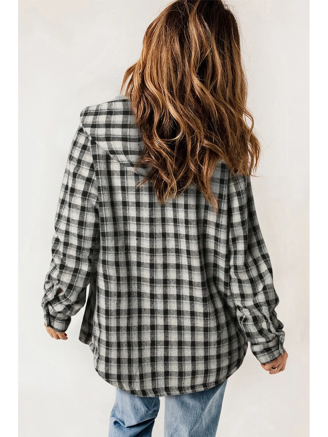 Plaid Snap Down Hooded Jacket
