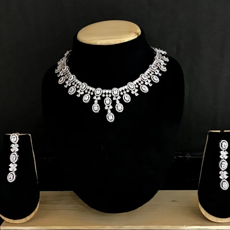 Rose Gold Zircon/AD Necklace Set 13024-9734