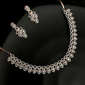 Rose Gold Zircon/AD Necklace Set 13159-9956