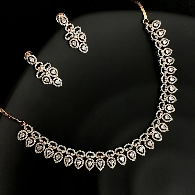 Rose Gold Zircon/AD Necklace Set 13159-9956