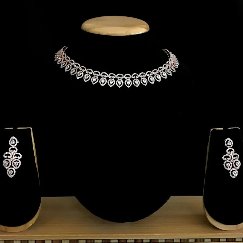 Rose Gold Zircon/AD Necklace Set 13159-9956