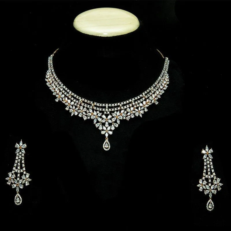 Rose Gold Zircon/AD Necklace Set 2354-6419