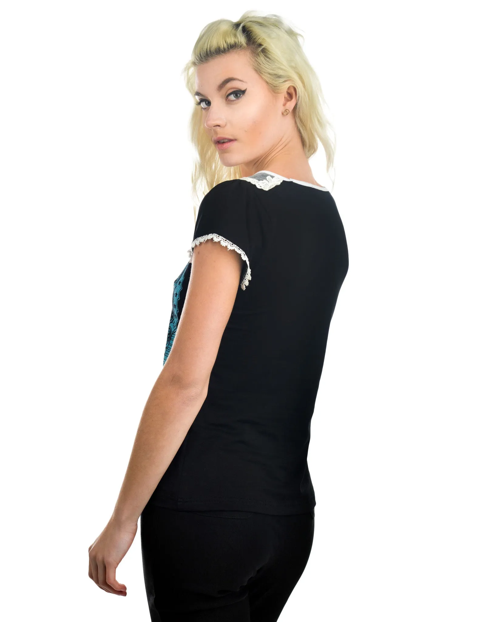Sea punk Paisley Blue Seahorse Blue Seahorses Kissing Lace Collar Black Top
