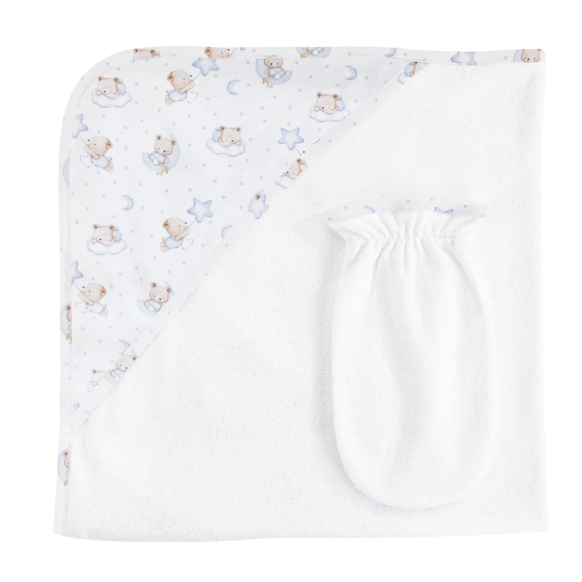 Sleep Tight Bear Blue Hooded Towel with Mitt