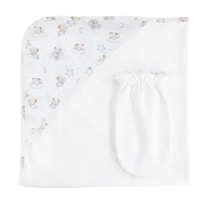 Sleep Tight Bear Blue Hooded Towel with Mitt