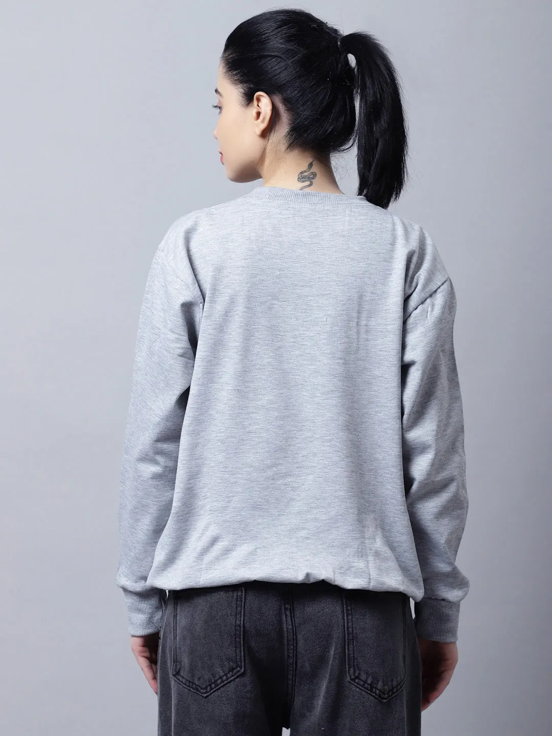 Vimal Jonney Fleece Round Neck Grey Melange Sweatshirt For Women